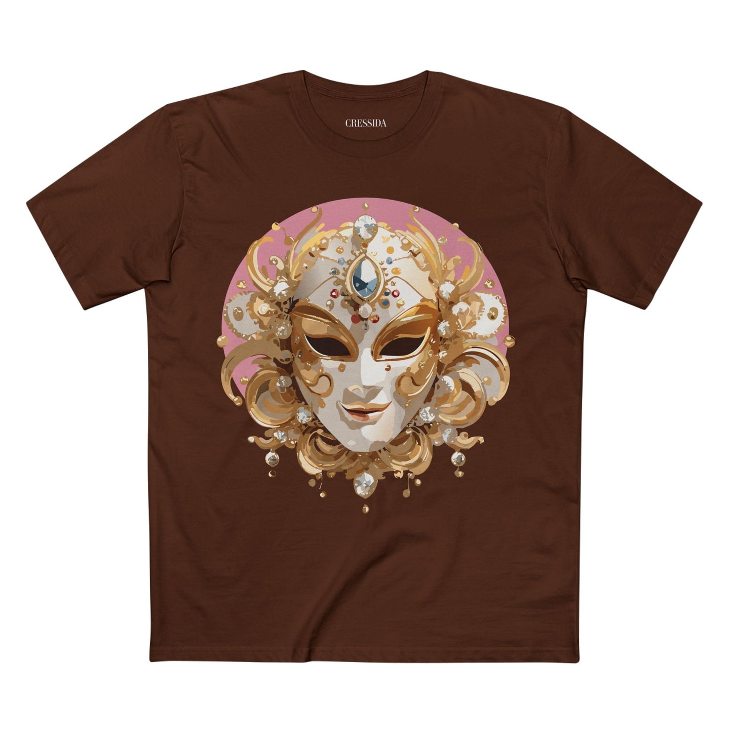 Carnival Mask Graphic T-Shirt Unisex 100 Cotton With Antique Gold Art Design Tee 13
