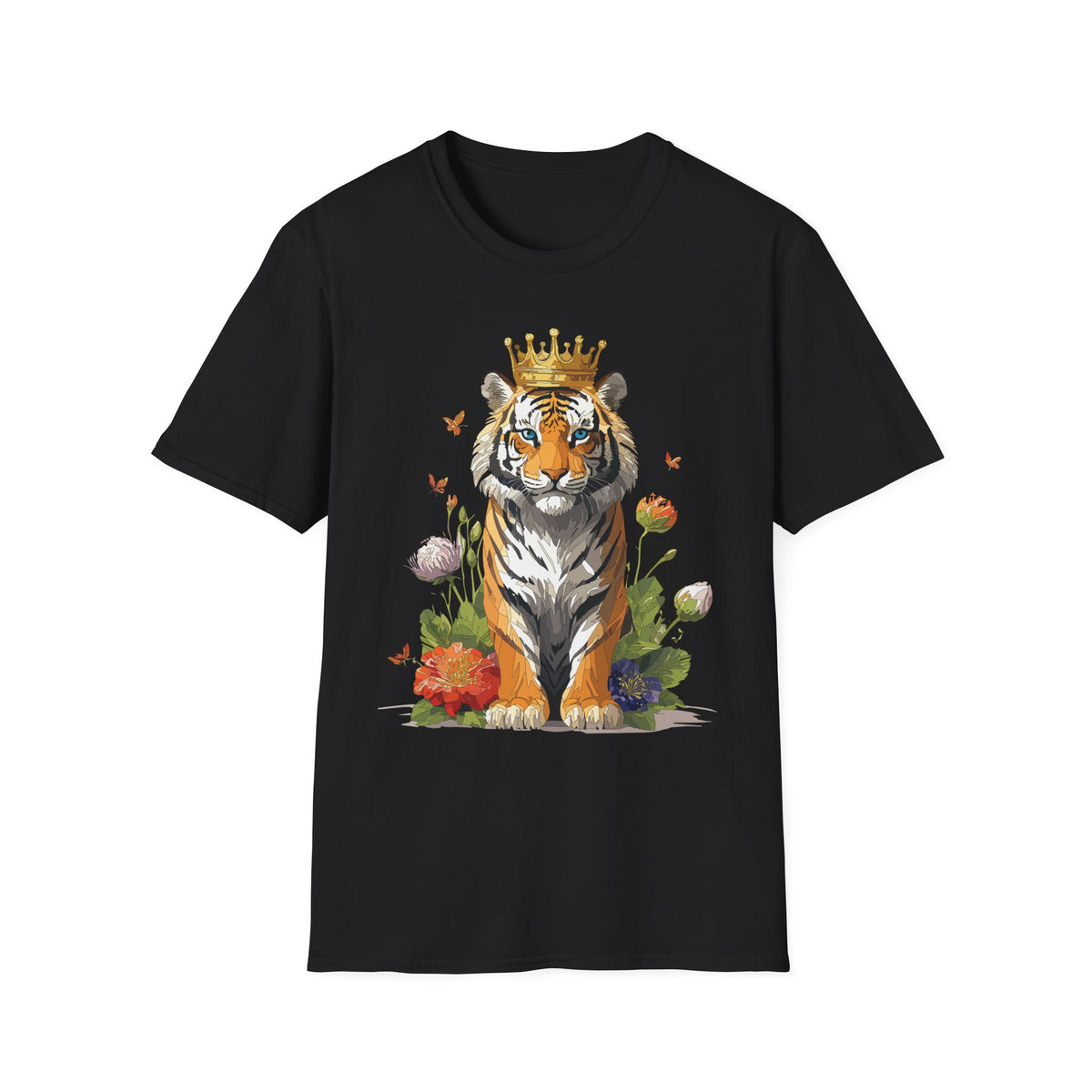 Crowned Tiger Illustration T-Shirt | Royal Wildlife Art - Unisex 100 Cotton Gildan 64000
