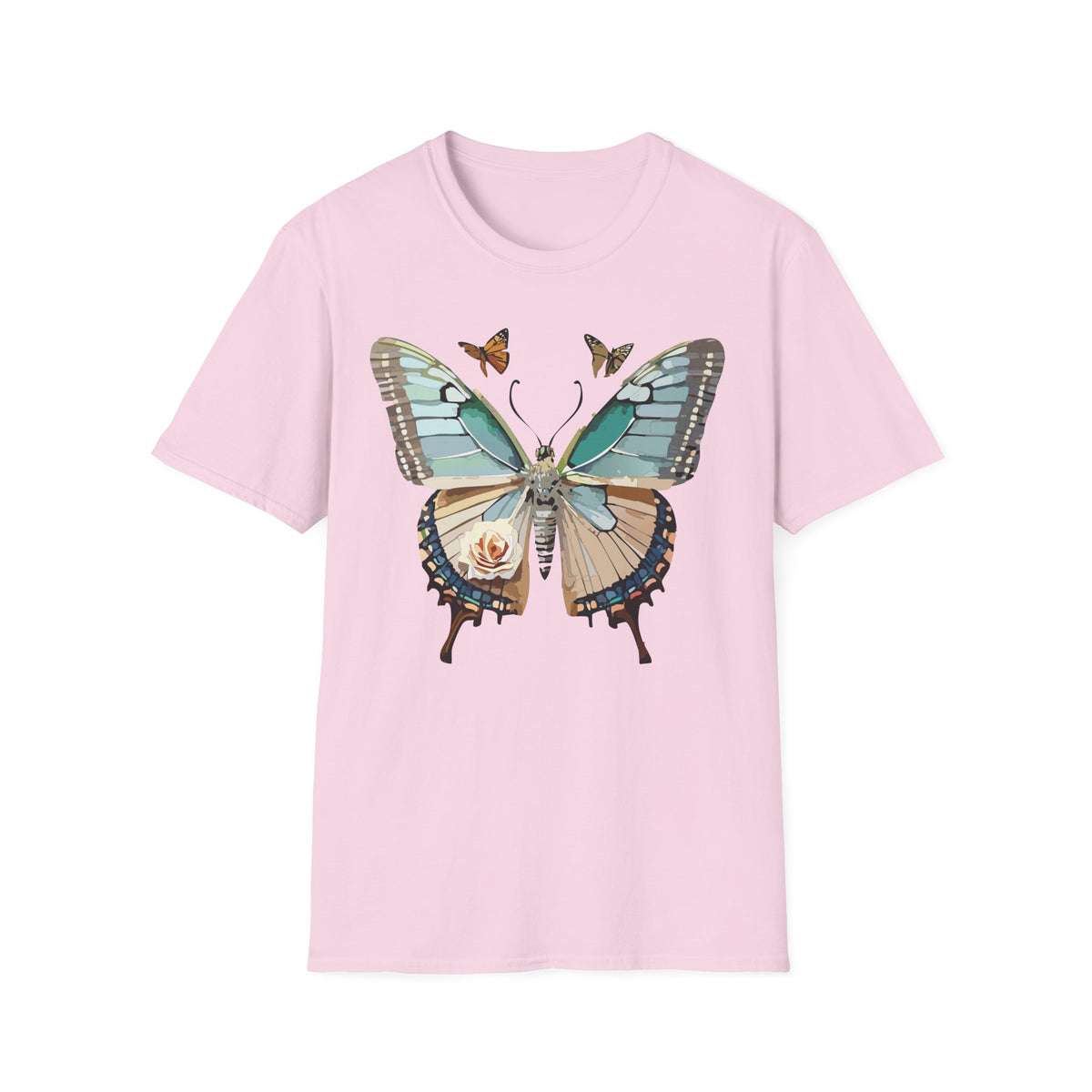 Blue Floral Butterfly T-Shirt | Vintage Botanical Wings Graphic Tee Unisex 100 Cotton Gildan T-Shirt