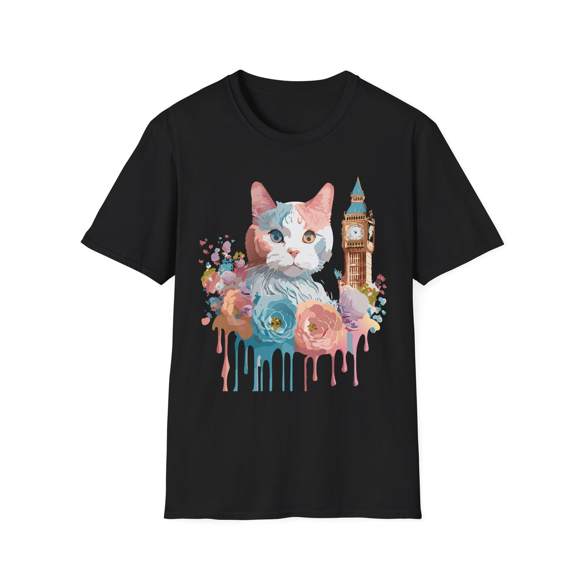 Watercolor Cat with Big Ben T-Shirt | London cat illustration, floral accents