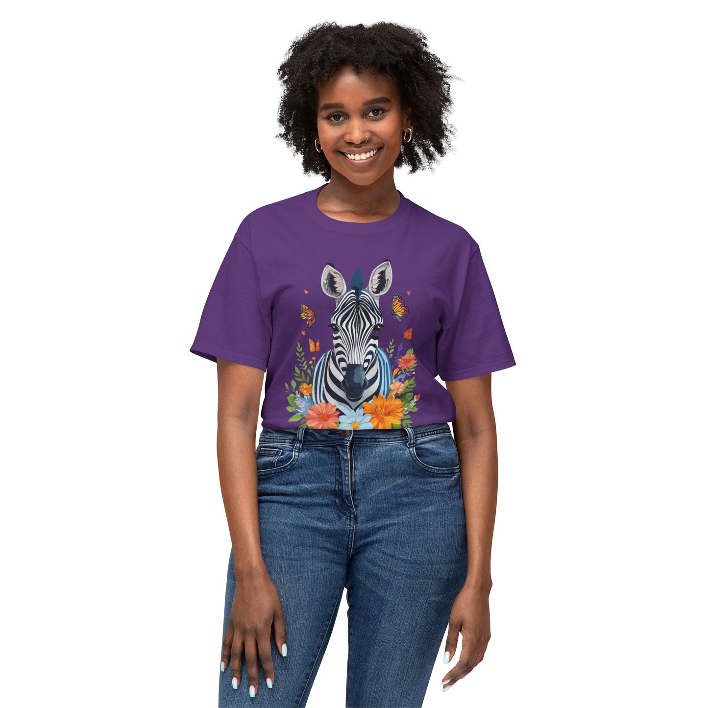 Zebra Art Print T Shirt Unisex Cotton Tee With Floral Design Vintage Zebra Theme