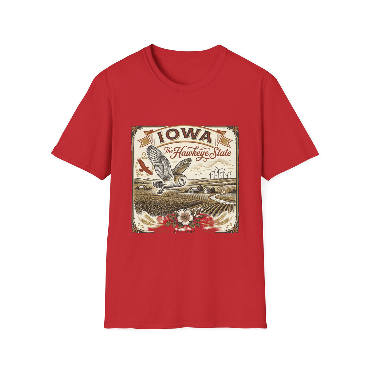 Iowa Hawkeye State Vintage Travel Tourist Graphic Design Unisex 100 Cotton Gildan T-Shirt
