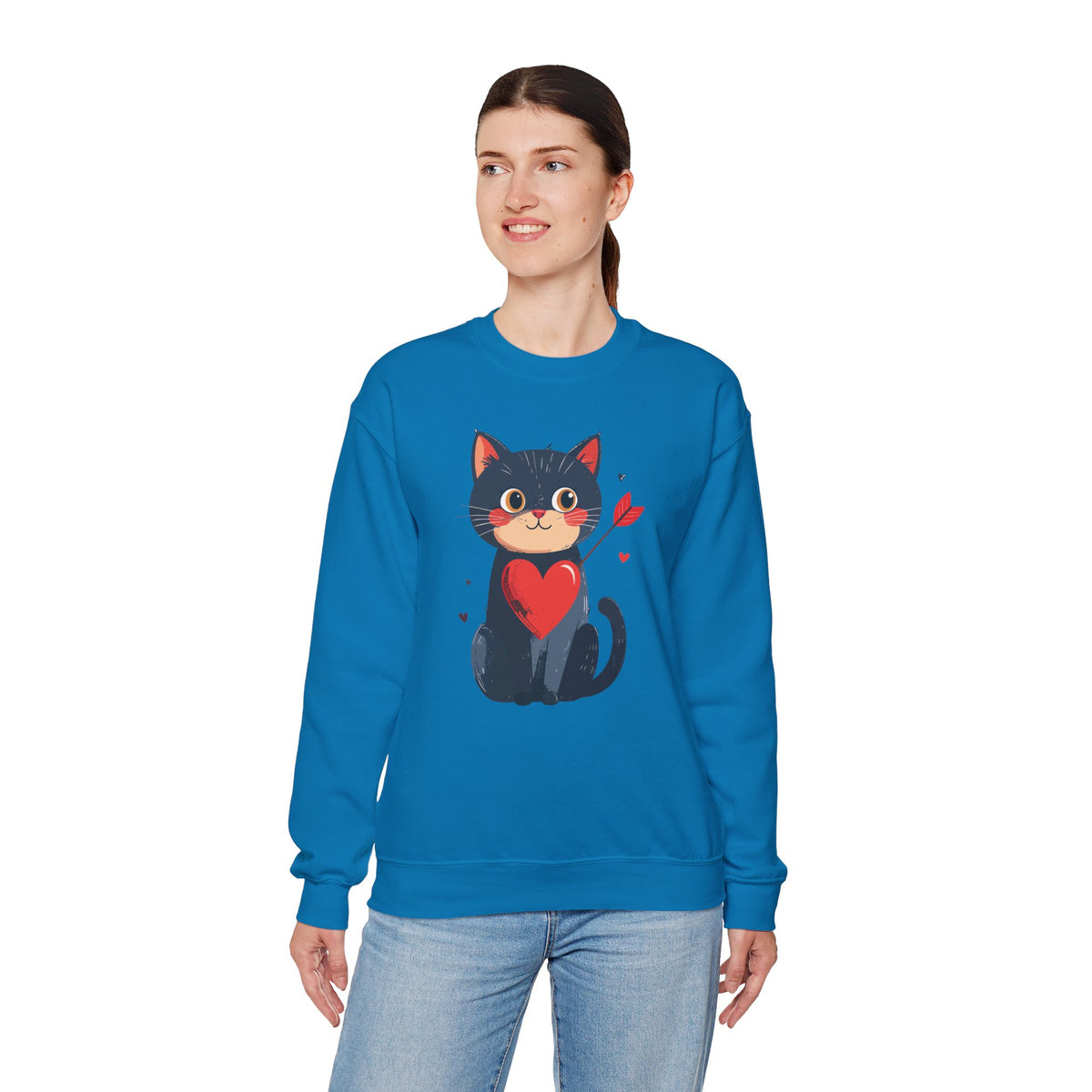 Cat Heart Sweatshirt, Heart Sweatshirt, Cat Sweatshirt, Valentine's Day Sweatshirt, 50/50 Cotton-Poly Animal Sweatshirt 108