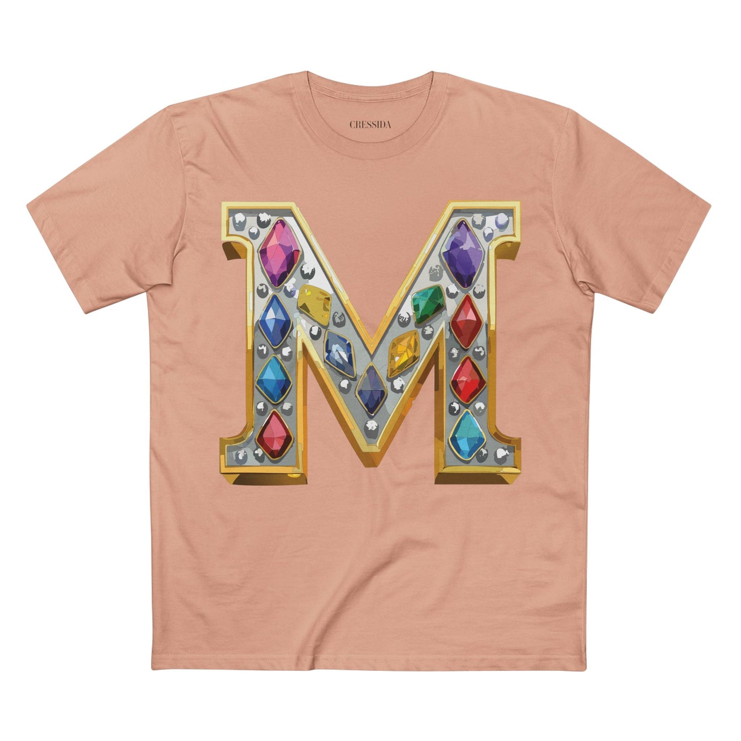 Letter M Graphic Design Tee Unisex 100 Cotton With Antique Gold Letters Artwork T-Shirt
