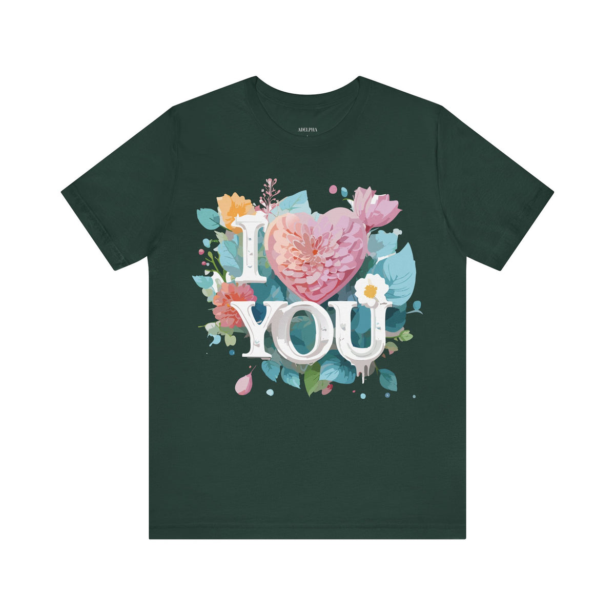 Valentine's Day Graphic Unisex Cotton Bella+Canvas Tee with Floral Art Design d125