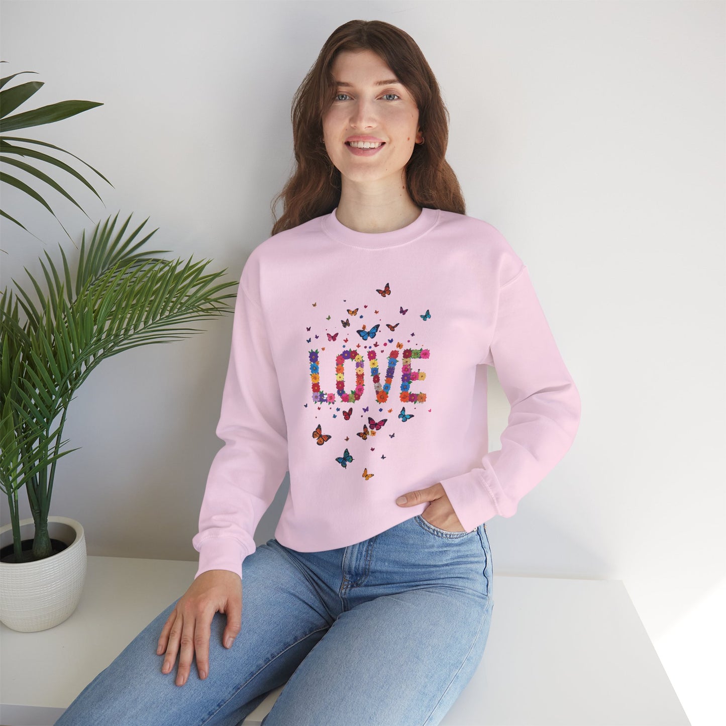 Unisex Floral Love Sweatshirt, Love Floral Sweatshirt, Floral Butterfly Sweatshirt, 50/50 Cotton-Poly Valentine's Day Sweatshirt 06