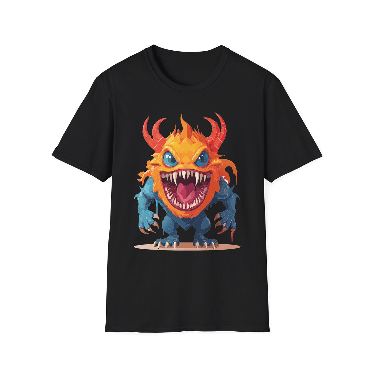 Monster T-Shirt — Colorful Fierce Creature Cartoon Graphic Tee Unisex 100 Cotton Gildan T-Shirt