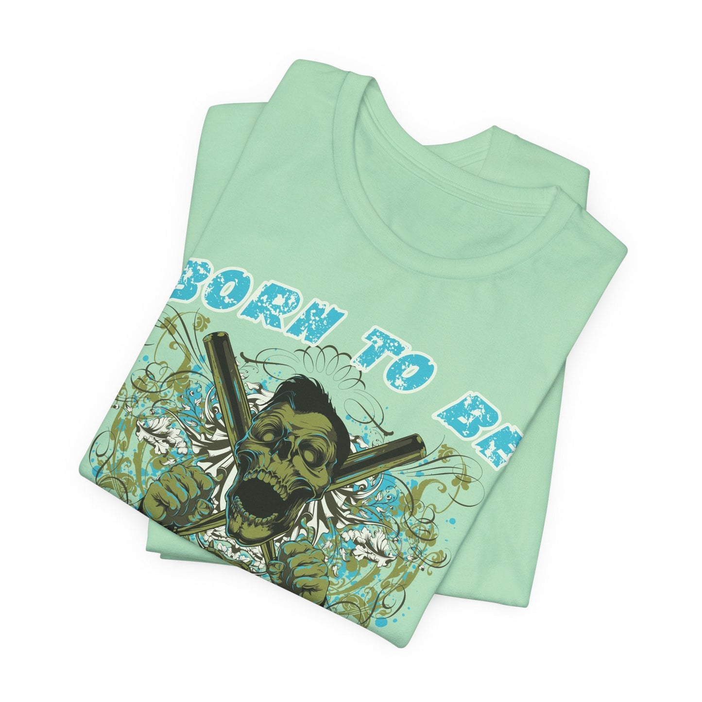 Born To Be Cage Fighter Tee Skull Crossed Knives Graphic T-Shirt