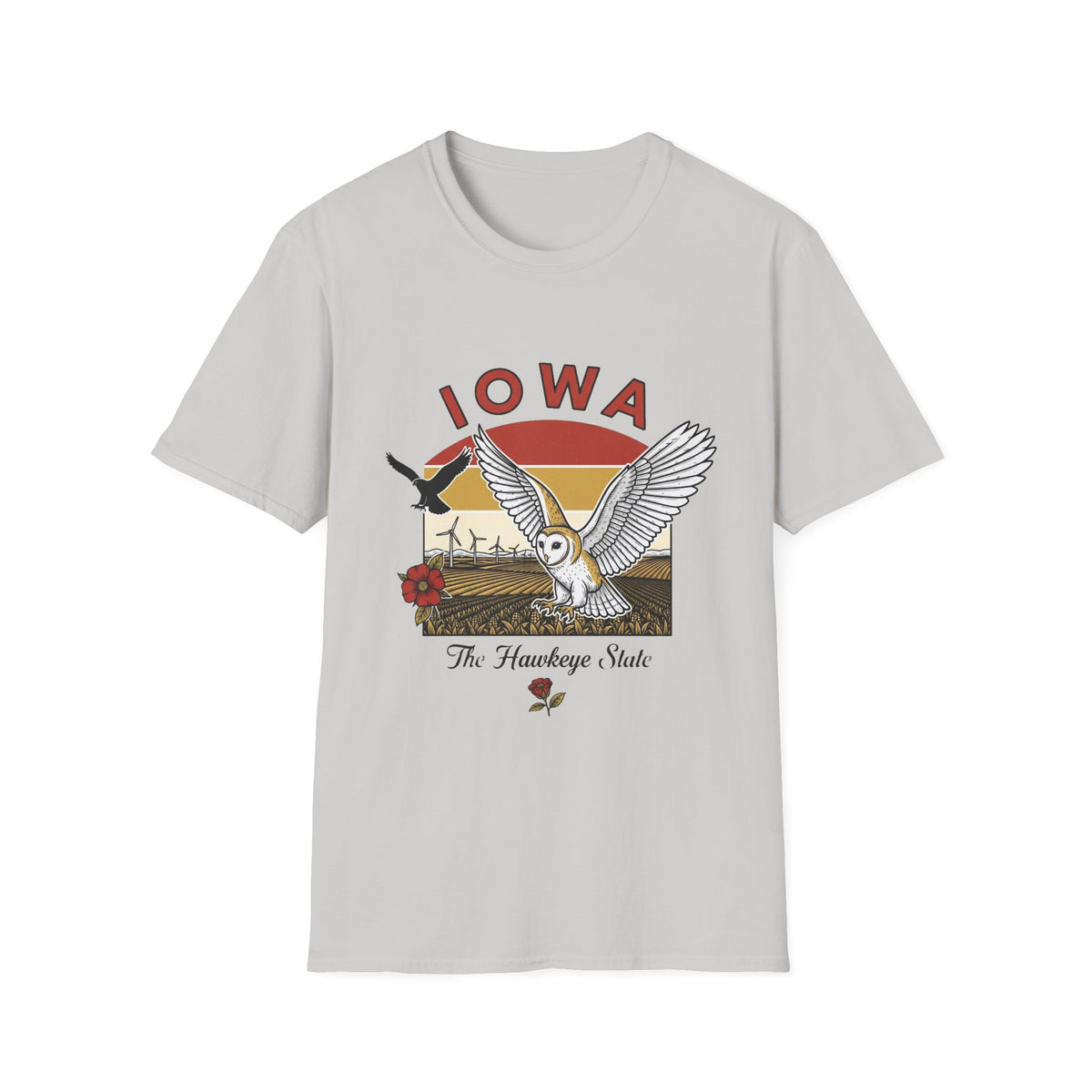 Iowa Barn Owl Tee — The Hawkeye State Vintage Sunset Tee Travel Tourist Graphic Design Unisex 100 Cotton Gildan T-Shirt