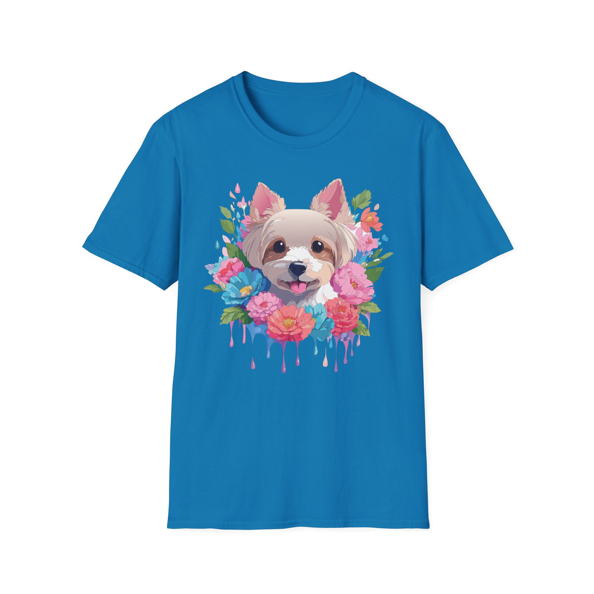 Watercolor Yorkie Face T-Shirt | Floral Paw Print Dog Tee