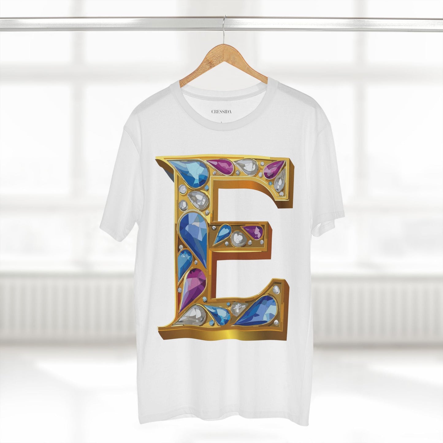 Letter E Graphic Design Tee Unisex 100 Cotton With Antique Gold Letters Artwork T-Shirt