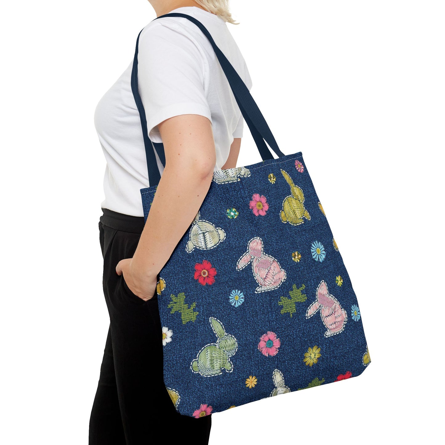 Easter Graphic Design Denim Fabric Imitation Print Unisex Canvas Bag Poly Spun 3 Sizes Tote Bag 204-7
