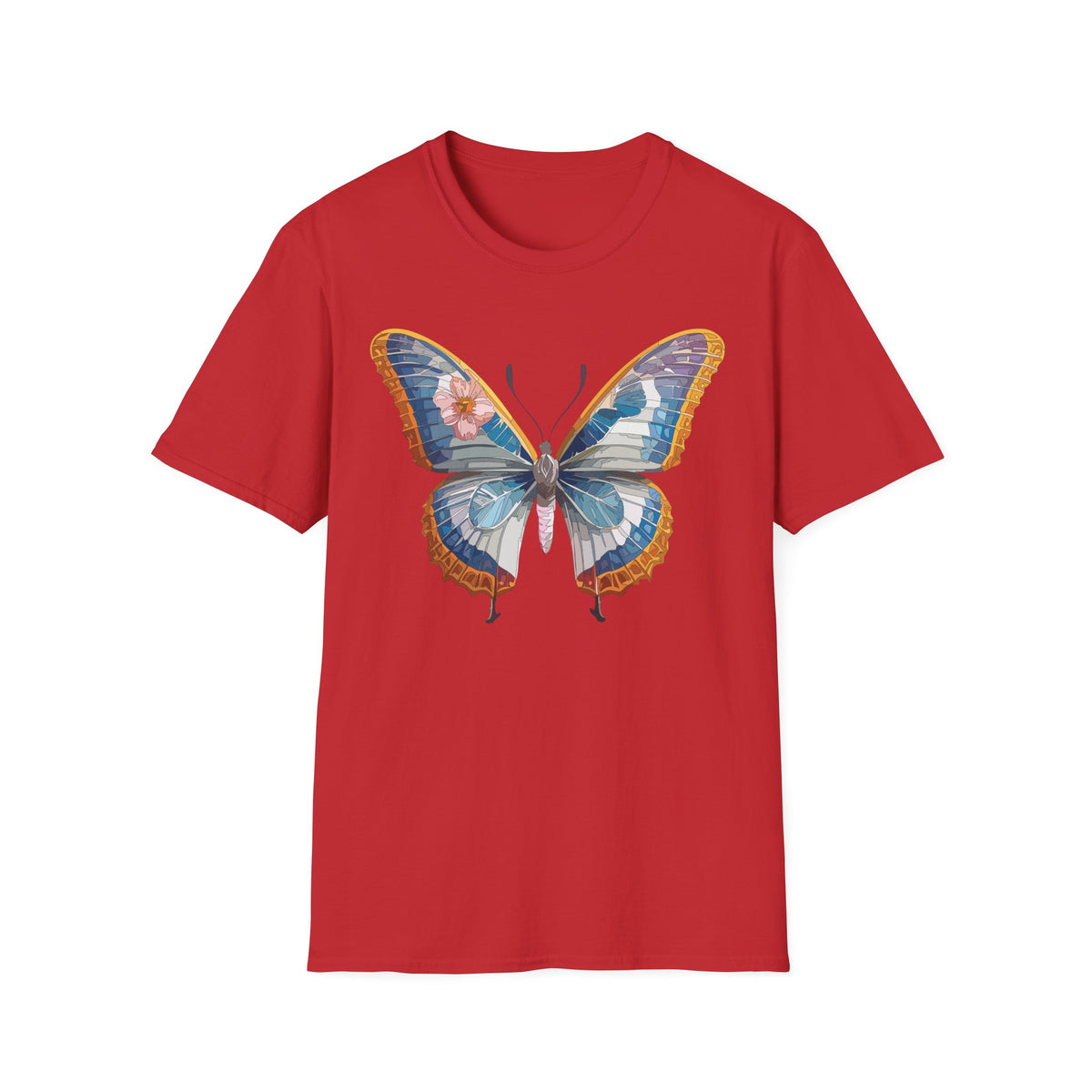 Blue Floral Butterfly T-Shirt | Vintage Botanical Butterfly Tee