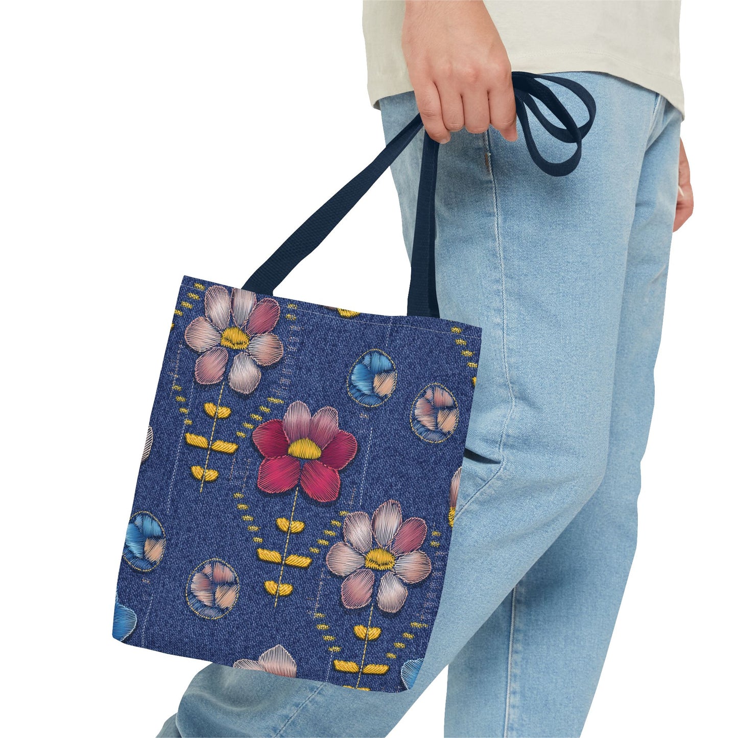 Denim Fabric Imitation Print Unisex Canvas Bag Poly Spun 3 Sizes Tote Bag 159-16