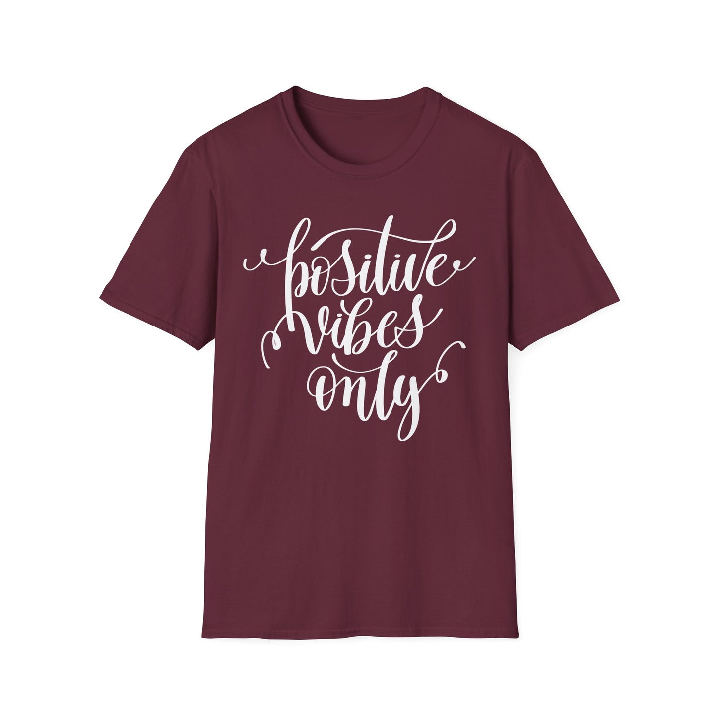 Positive Vibes Only T-Shirt Unisex Cotton Short Sleeves Handlettered Inspirational Tee