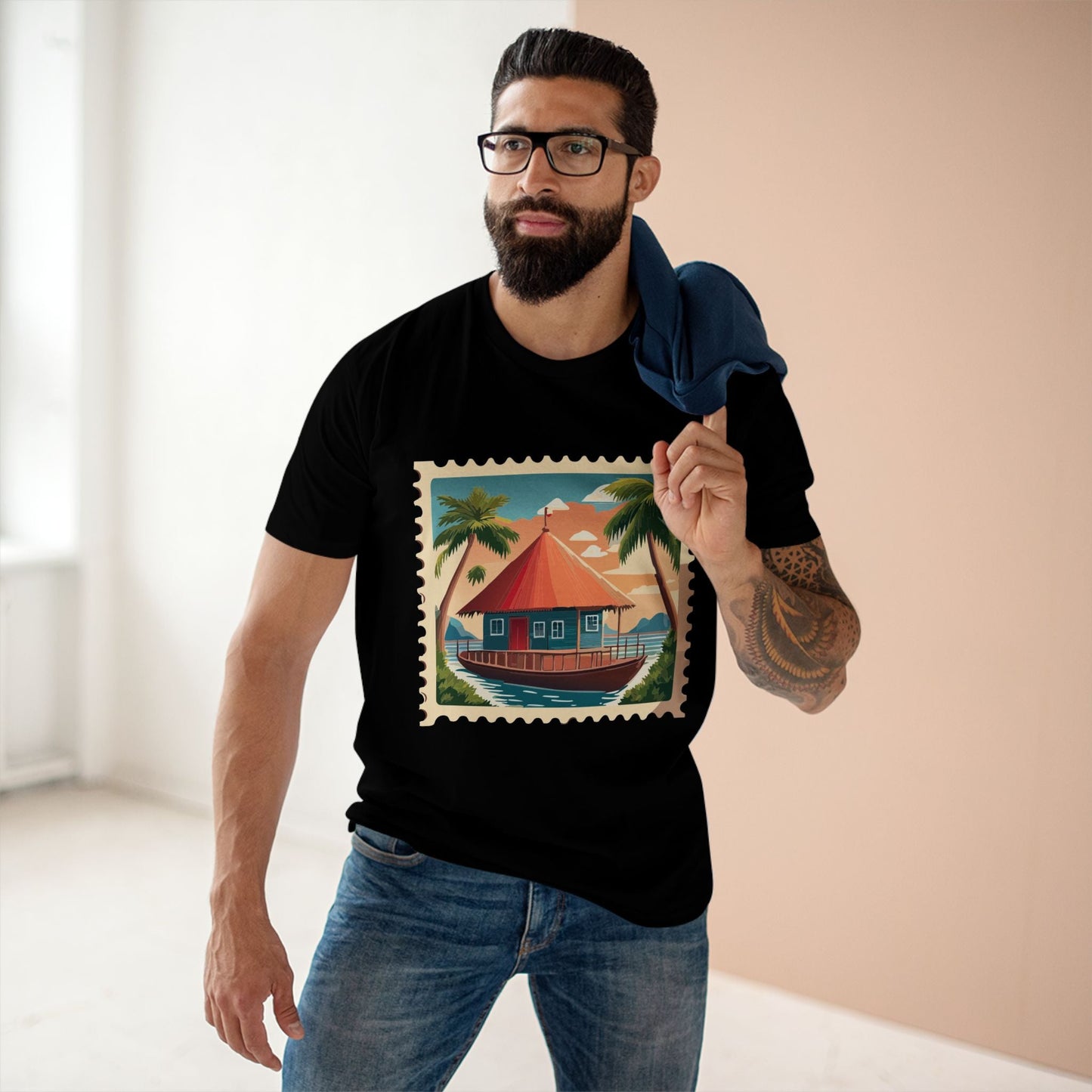 Unisex Postage Stamp Shirt Art Tee Premium Cotton By Retro2Nova Studio Collection
