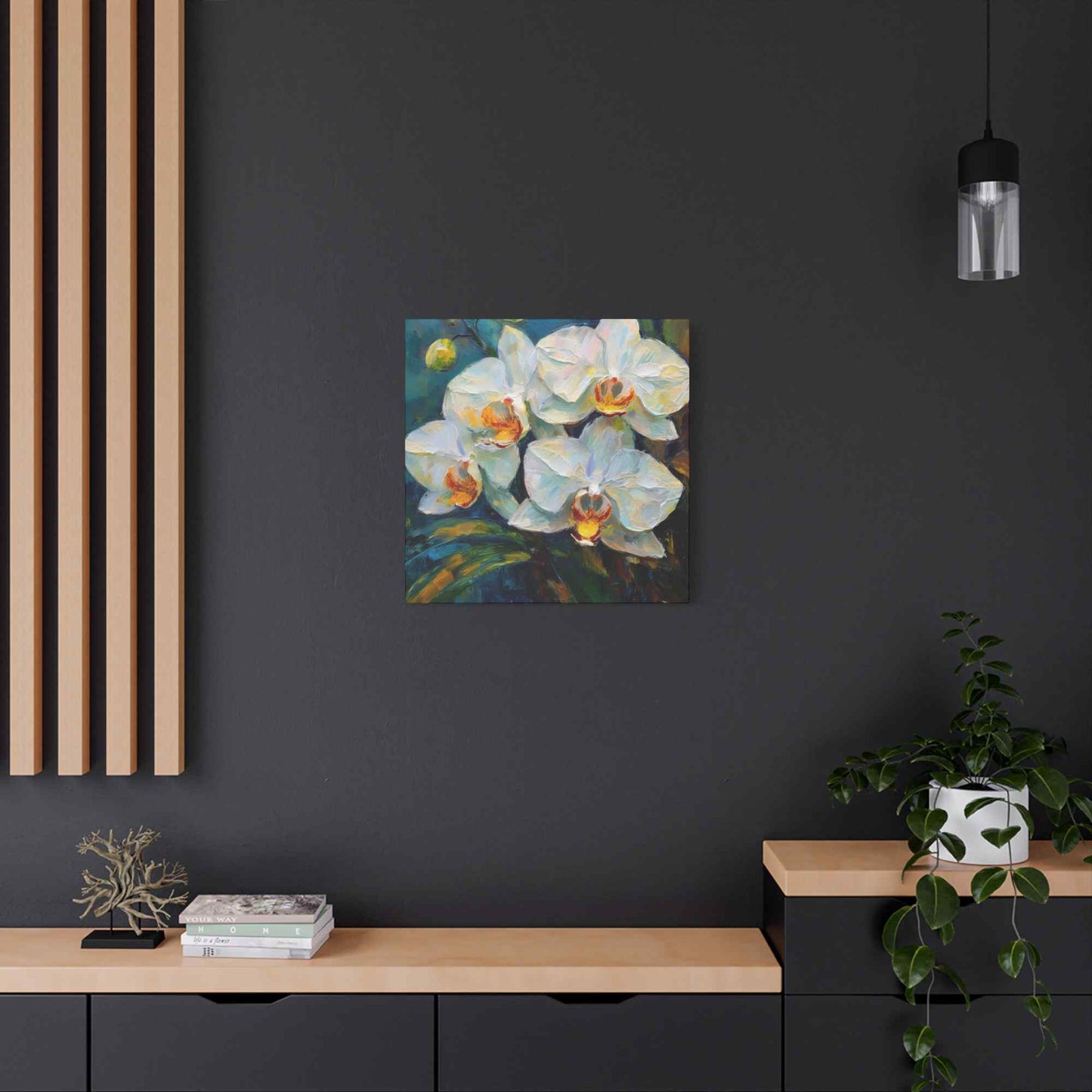 White Orchids Print Canvas, Floral Oil Paint Print 20x20, 24x24, 30x30, 32x32, 36x36 Art Design Pine-Wood Inner Frame MC-135