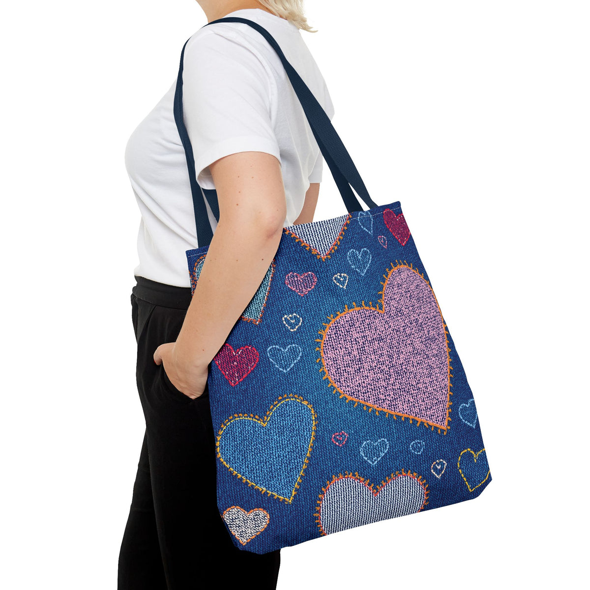 Love Day Graphic Design Denim Fabric Imitation Print Unisex Canvas Bag POLY 3 Sizes Tote Bag 201-27