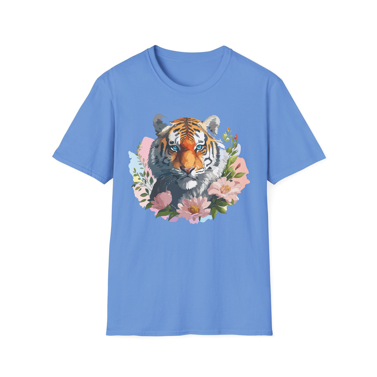Floral Tiger Portrait T-Shirt | Watercolor Tiger Face Tee