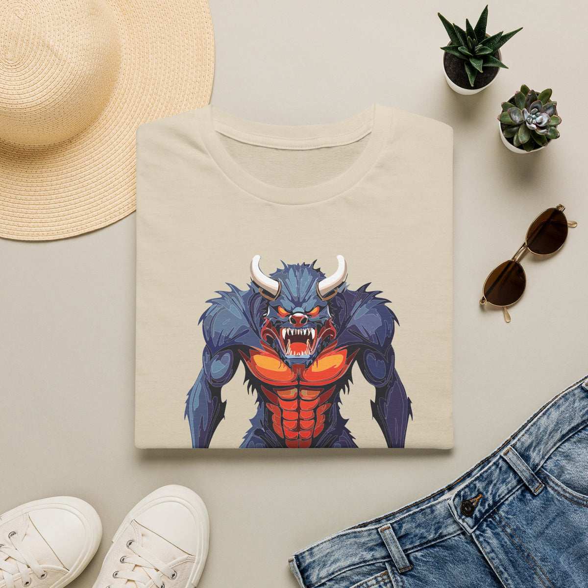 Werewolf Monster T-Shirt — Fierce Halloween Creature Cartoon Graphic Tee Unisex 100 Cotton Gildan T-Shirt