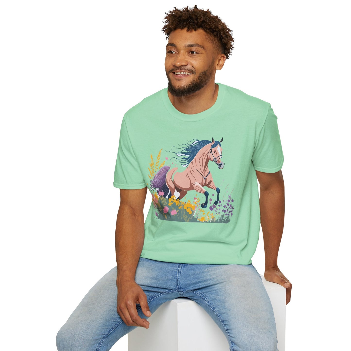 Unisex Horse Shirt With Animal Design Gildan Softstyle 64000 Tee
