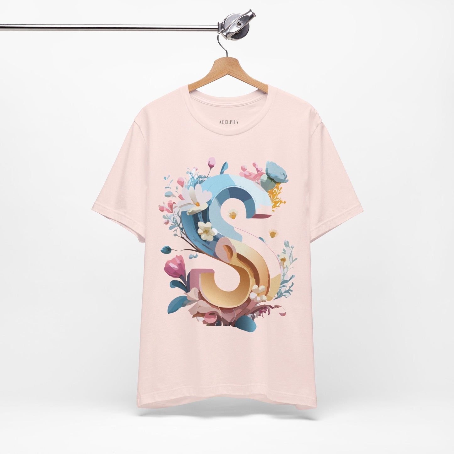 Letter S Shirt Graphic Tee Unisex Short Sleeve Vintage Inspired Adelpha Art Design