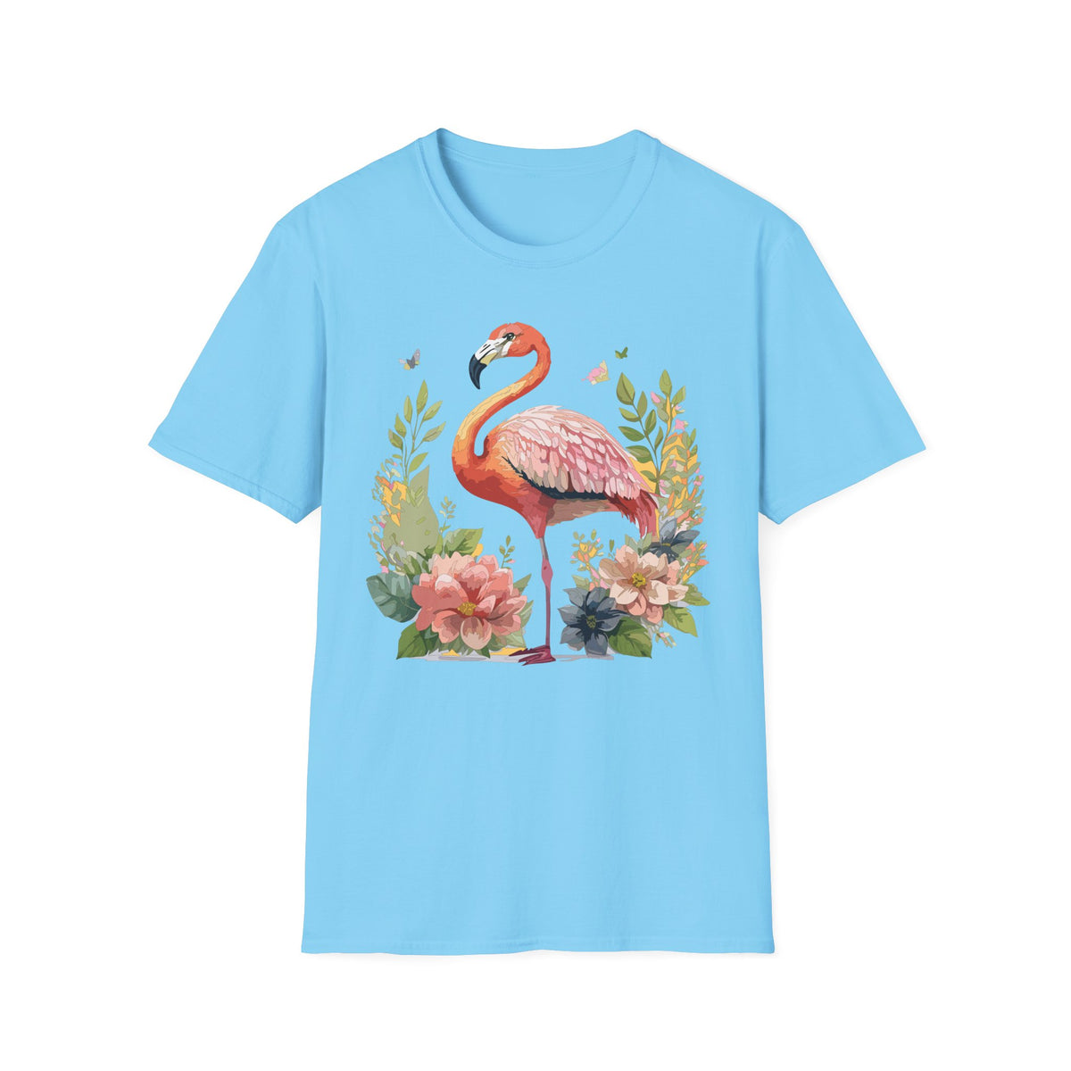 Pink Flamingo Floral Tee | Flamingo Shirt, Tropical Bird Illustration