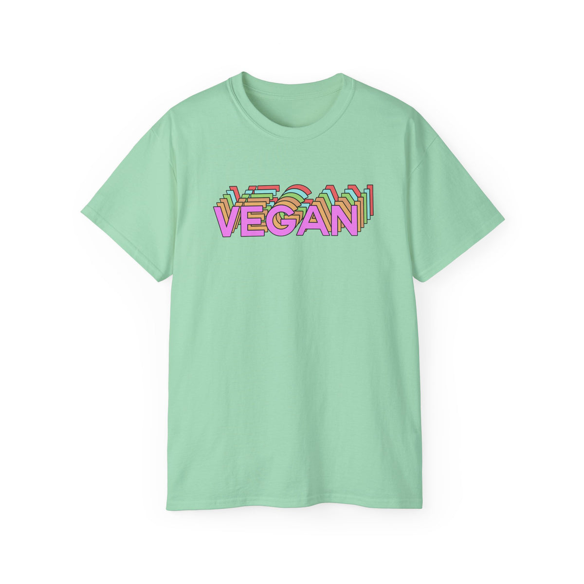 Vegan Retro Layered Text Tee | Colorful 3D Typography