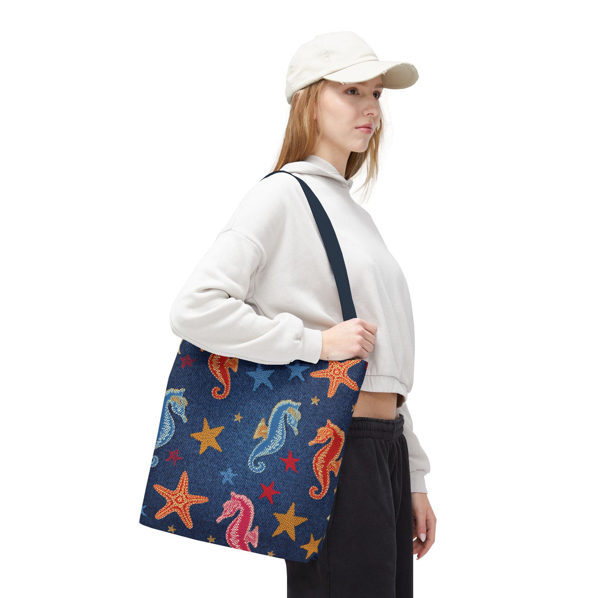 Denim Fabric Imitation Print Unisex Canvas Bag Poly Spun 3 Sizes Tote Bag 182-19