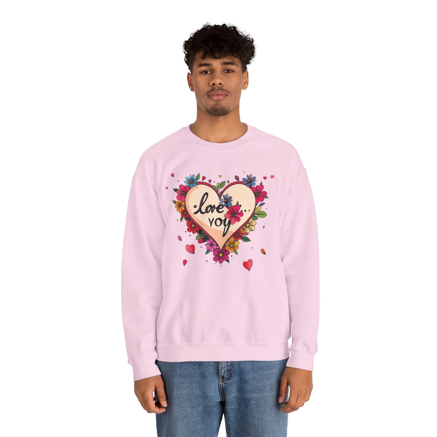 Floral Heart Love Sweatshirt Floral Heart Valentines Day Unisex Crewneck Fifty Fifty Cotton Polyester
