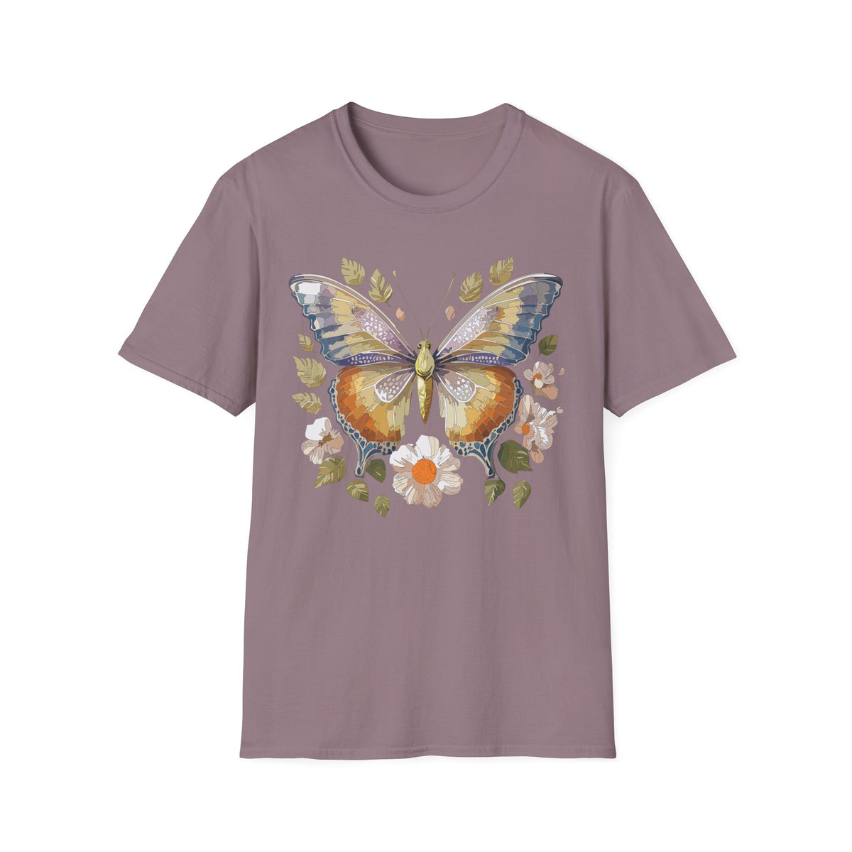Butterfly Floral Tee — Watercolor Orange & Purple Butterfly Graphic Design Unisex 100 Cotton Gildan T-Shirt