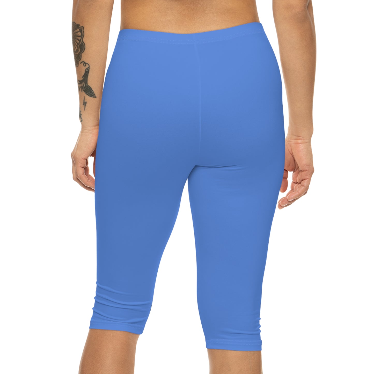 Cornflower Blue Color Women's Brushed Suede Poly Span Casual Capri Leggings XS-2XL