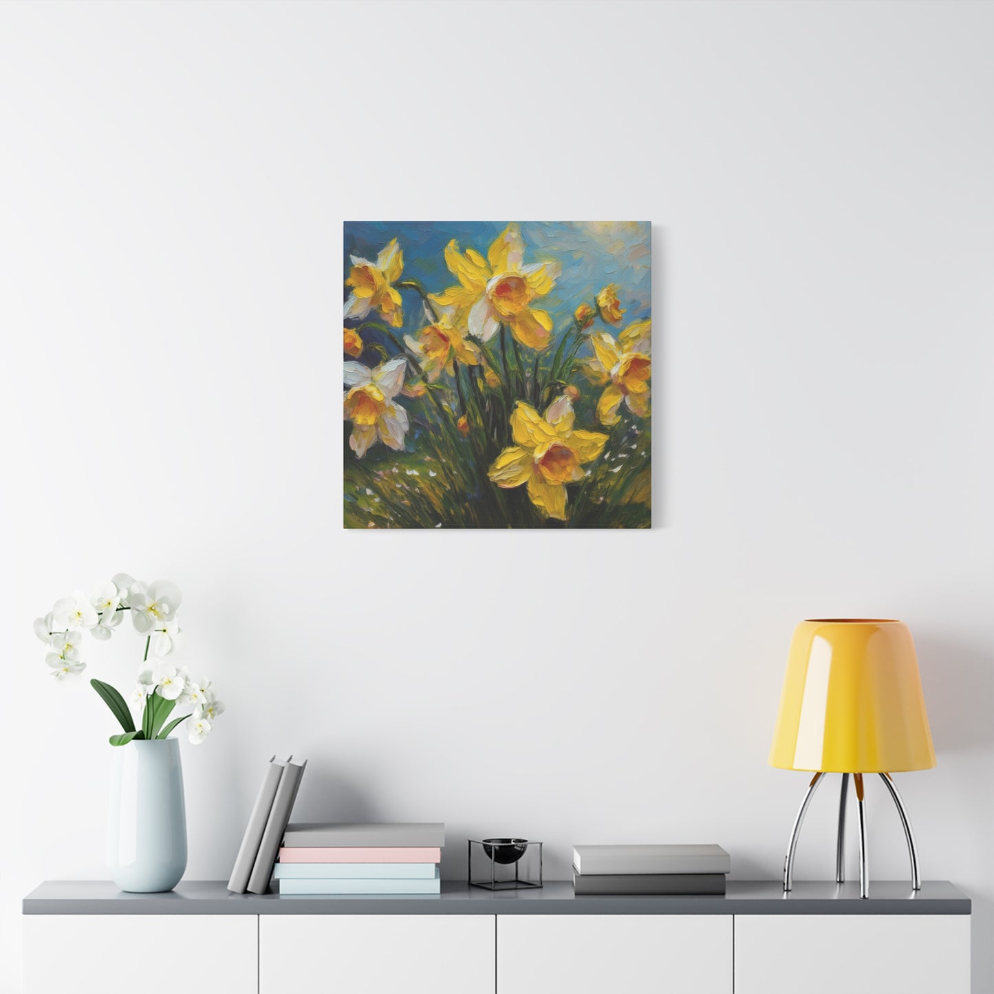 Narcissus Print Canvas, Floral Oil Paint Print 20x20, 24x24, 30x30, 32x32, 36x36 Art Design Pine-Wood Inner Frame MC-174