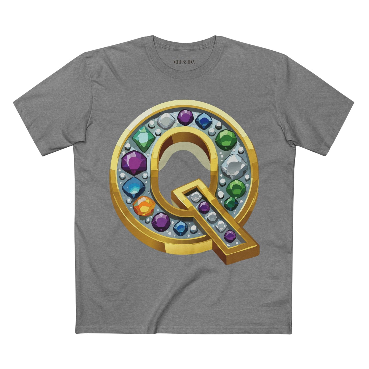 Letter Q Graphic Design Tee Unisex 100 Cotton With Antique Gold Letters Artwork T-Shirt