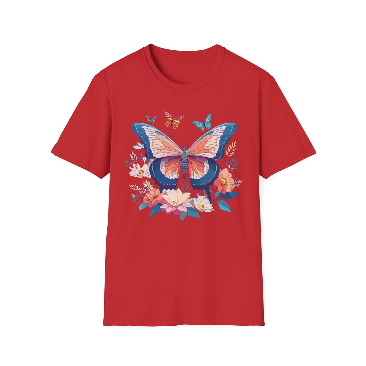 Butterfly Floral T‑Shirt — Colorful Garden Butterfly Graphic Design Unisex 100 Cotton Gildan T-Shirt