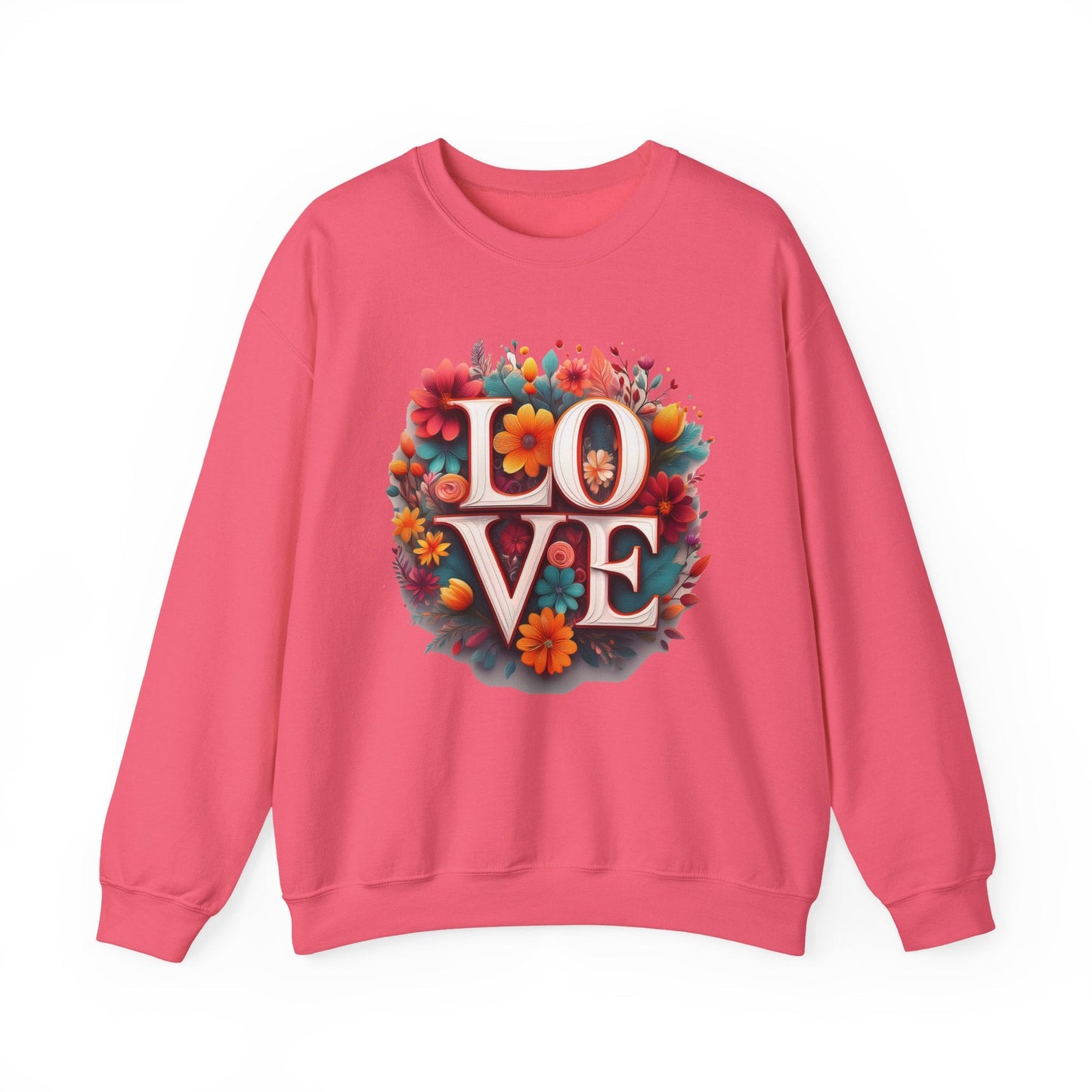 Floral Love Valentines Day Sweatshirt Unisex Heavy Blend Crewneck 50/50 Cotton Polyester Gildan 18000