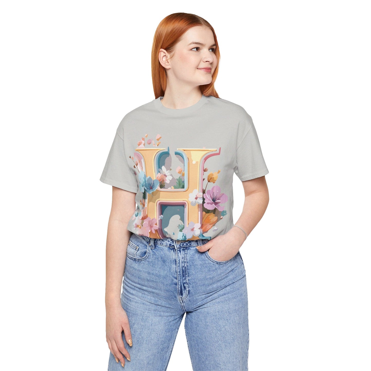Adelpha Letter H Graphic Tee Unisex Jersey Short Sleeve Vintage Inspired Art Design Shirt