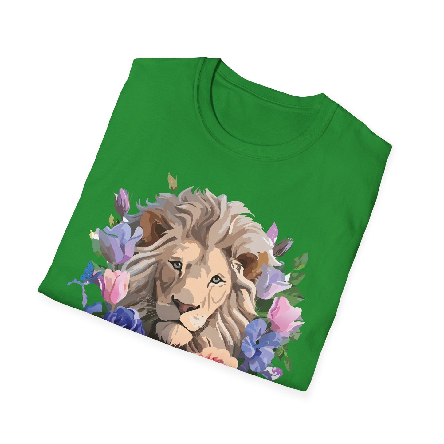 Unisex Floral Lion Tee Shirt Softstyle Gildan 64000 100 Percent Cotton