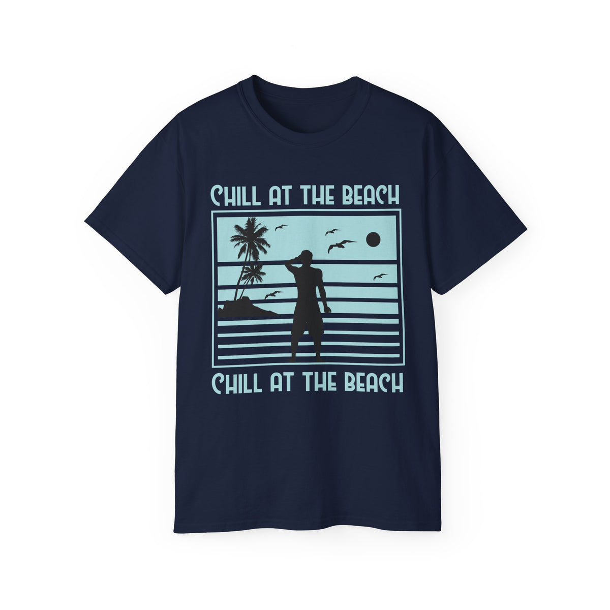 Chill at the Beach silhouette surf scene Tee | Palm trees, sunset, ocean vibes
