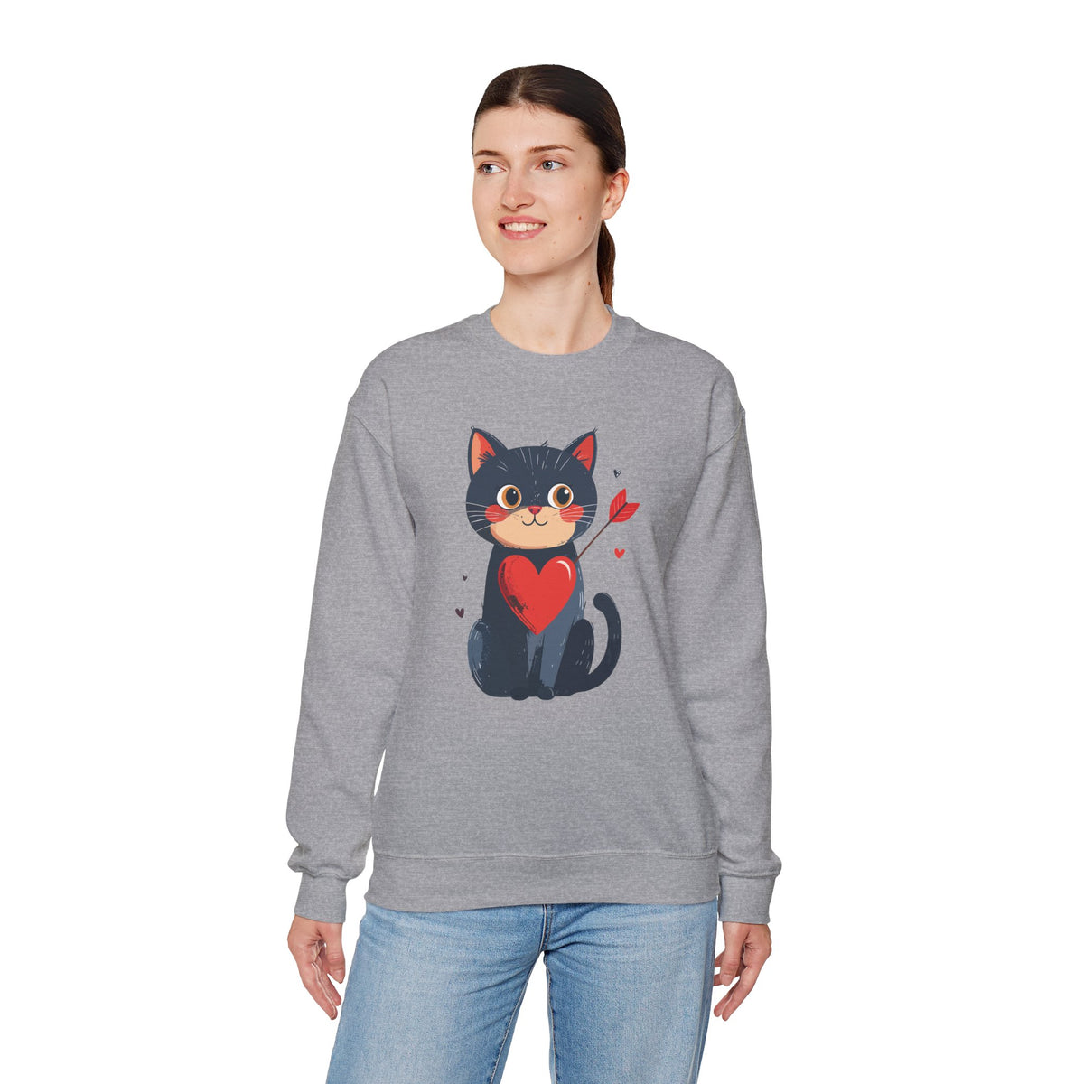 Cat Heart Sweatshirt, Heart Sweatshirt, Cat Sweatshirt, Valentine's Day Sweatshirt, 50/50 Cotton-Poly Animal Sweatshirt 108
