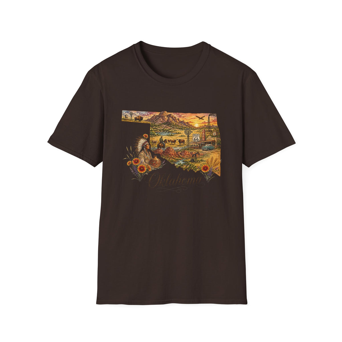 Oklahoma State Travel Tourist Graphic Design Unisex 100 Cotton Gildan T-Shirt