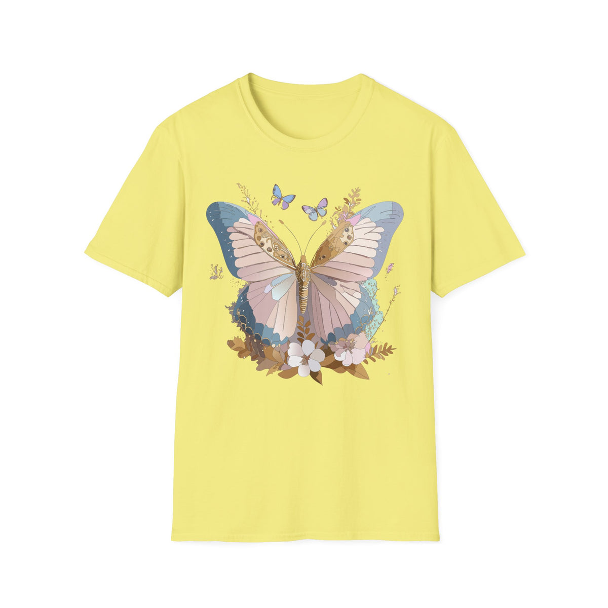 Butterfly Floral T-Shirt — Pastel Garden Wings Graphic Design Unisex 100 Cotton Gildan T-Shirt