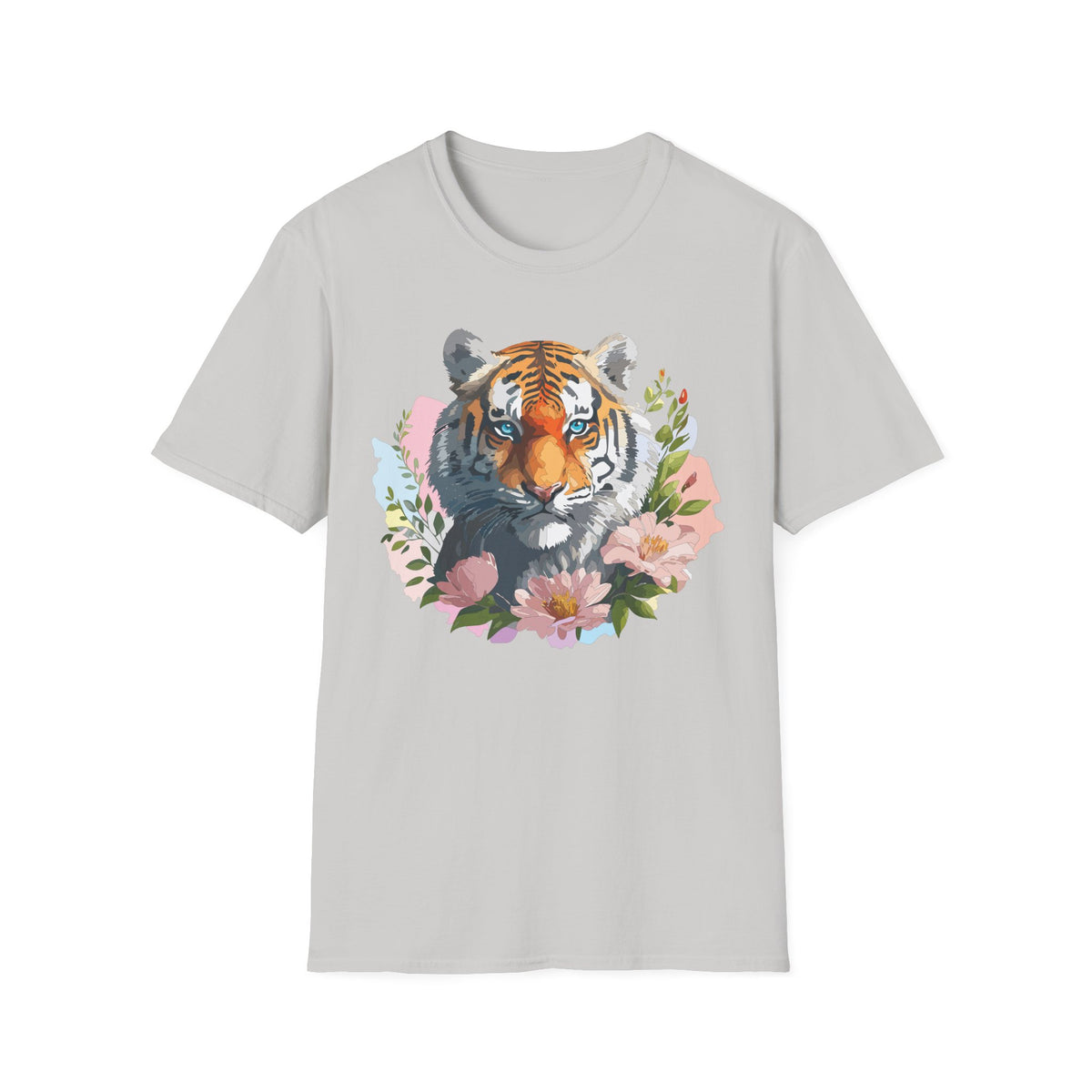 Floral Tiger Portrait T-Shirt | Watercolor Tiger Face Tee