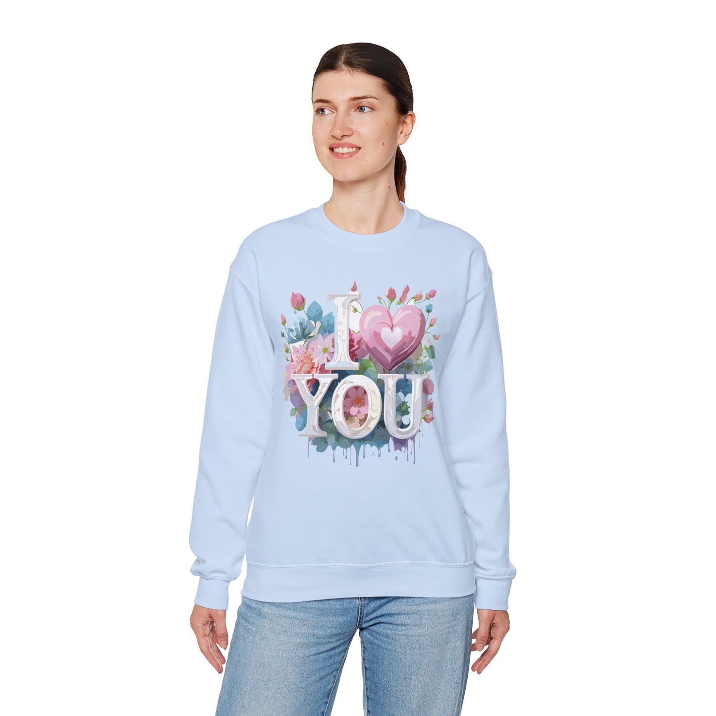 Floral Love Sweatshirt Unisex Valentine Day Flower Print Crewneck Gildan 18000 Cozy
