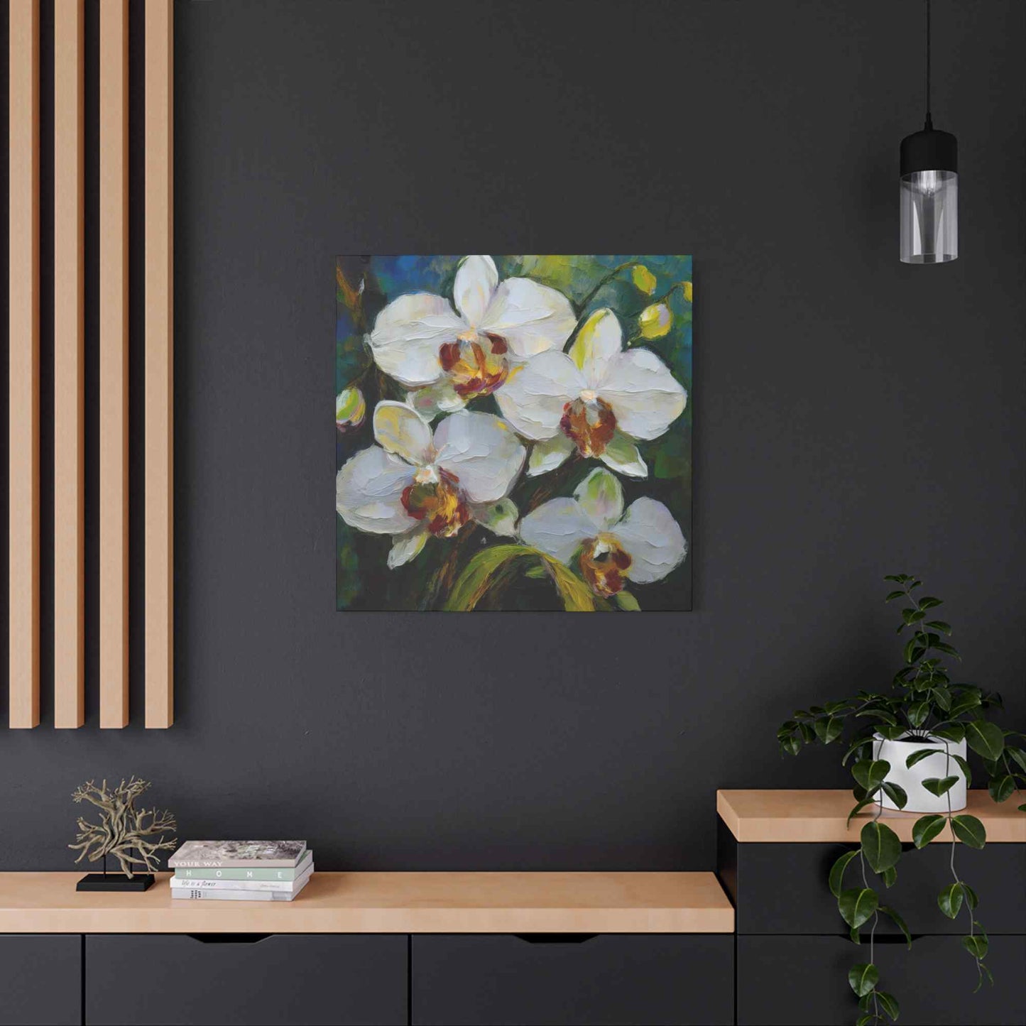 White Orchids Print Canvas, Floral Oil Paint Print 20x20, 24x24, 30x30, 32x32, 36x36 Art Design Pine-Wood Inner Frame MC-136