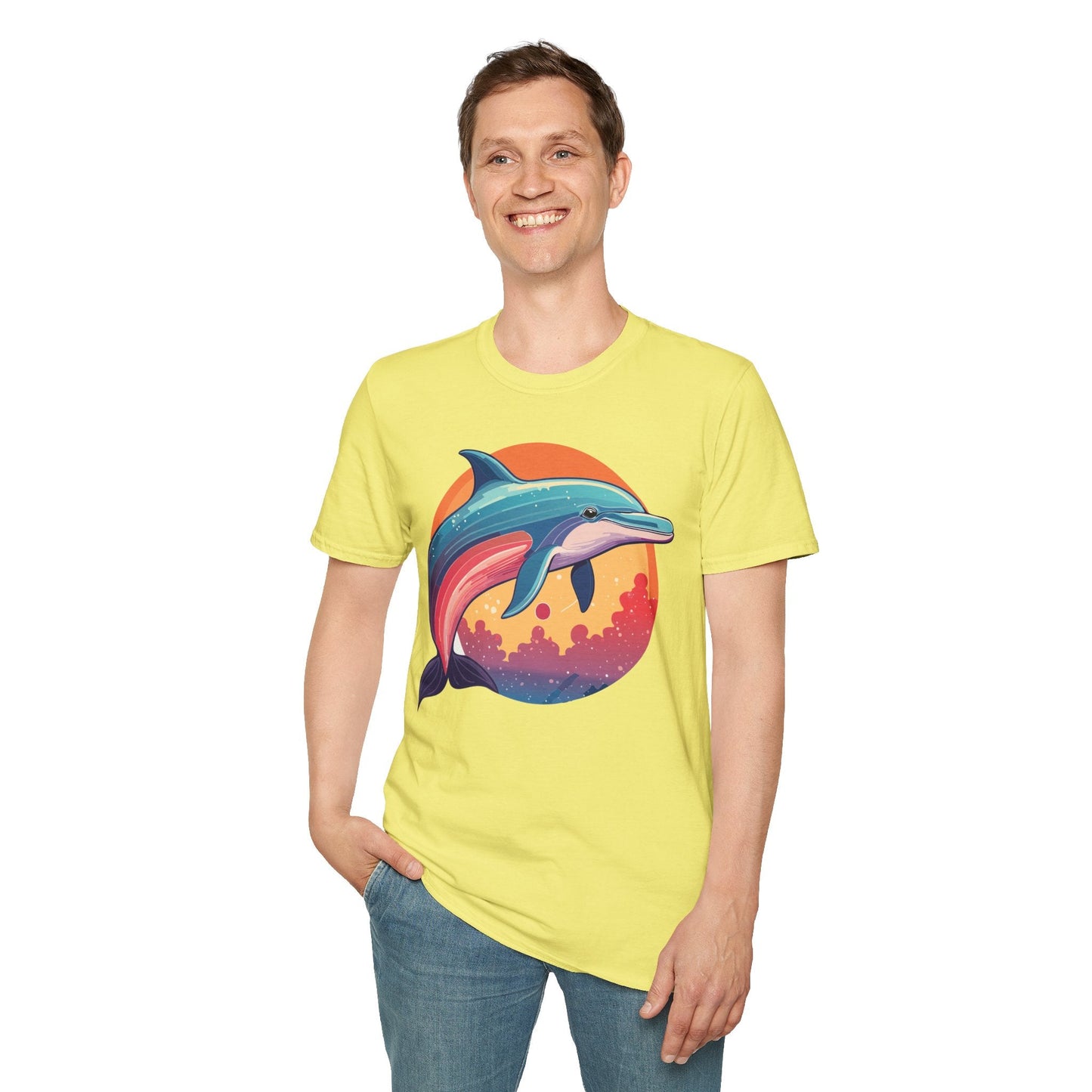 Dolphin Shirt For Unisex Adults Gildan Softstyle 64000 Ring Spun Cotton Tee Fish Tee