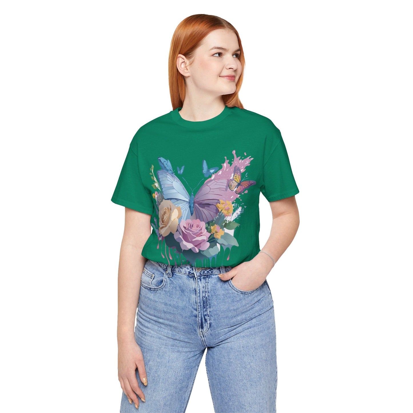 Butterfly Graphic Unisex 100 Cotton Lightweight Vintage Floral Design Jersey Tee 33
