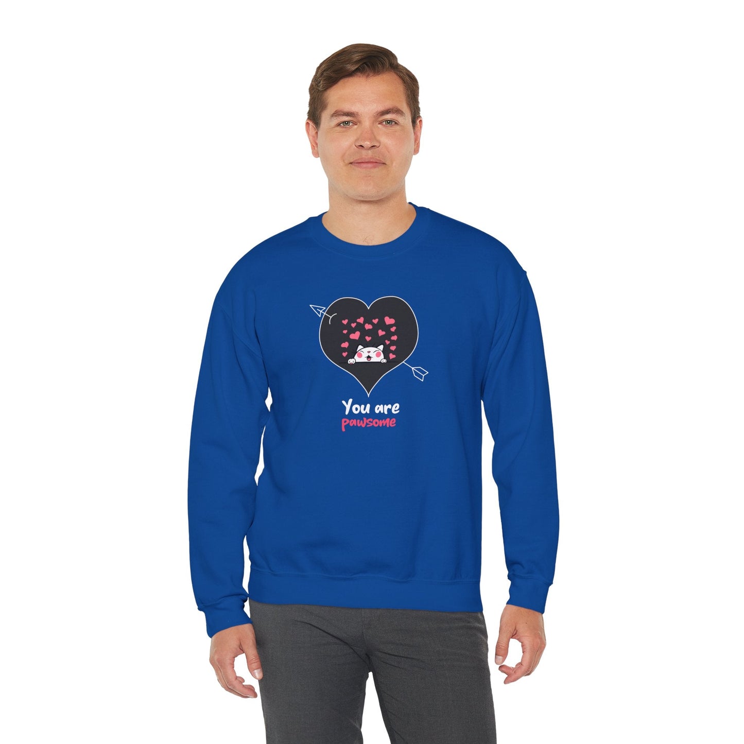 Cat Heart Sweatshirt Valentines Day Fifty Fifty Cotton Poly Unisex Crewneck Gift Idea
