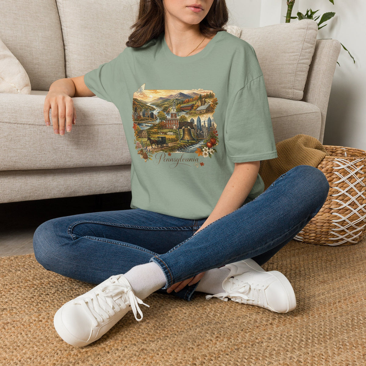 Pennsylvania State Travel Tourist Graphic Design Unisex 100 Cotton Gildan T-Shirt