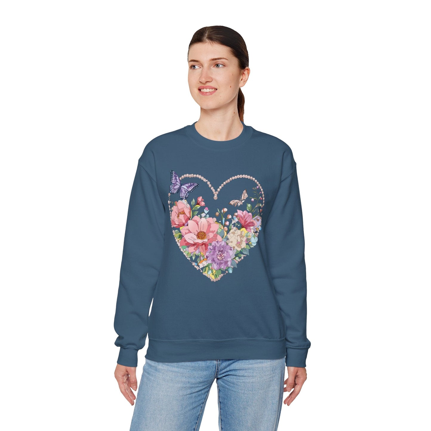 Floral Heart Sweatshirt Unisex Floral Love Crewneck Heavy Blend Gift For Valentine Day Cold Weather